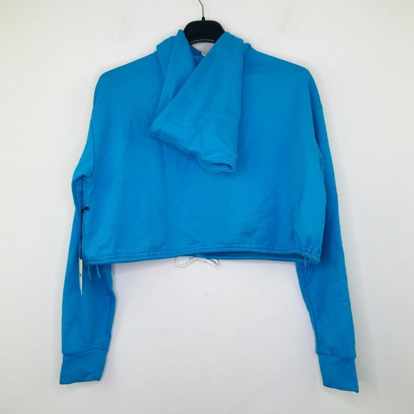 Superdown Women's Small Jacket Blue Solid High Neck Cropped 1/4 Zip Hoodie BP21 - Picture 5 of 5